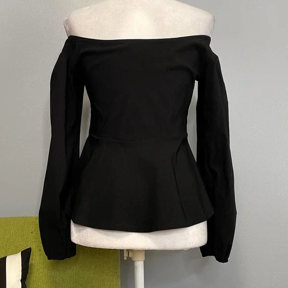 TOPSHOP Black Bengaline Bardot Off the Shoulder Blouse Top NEW US 8 - Picture 5 of 5